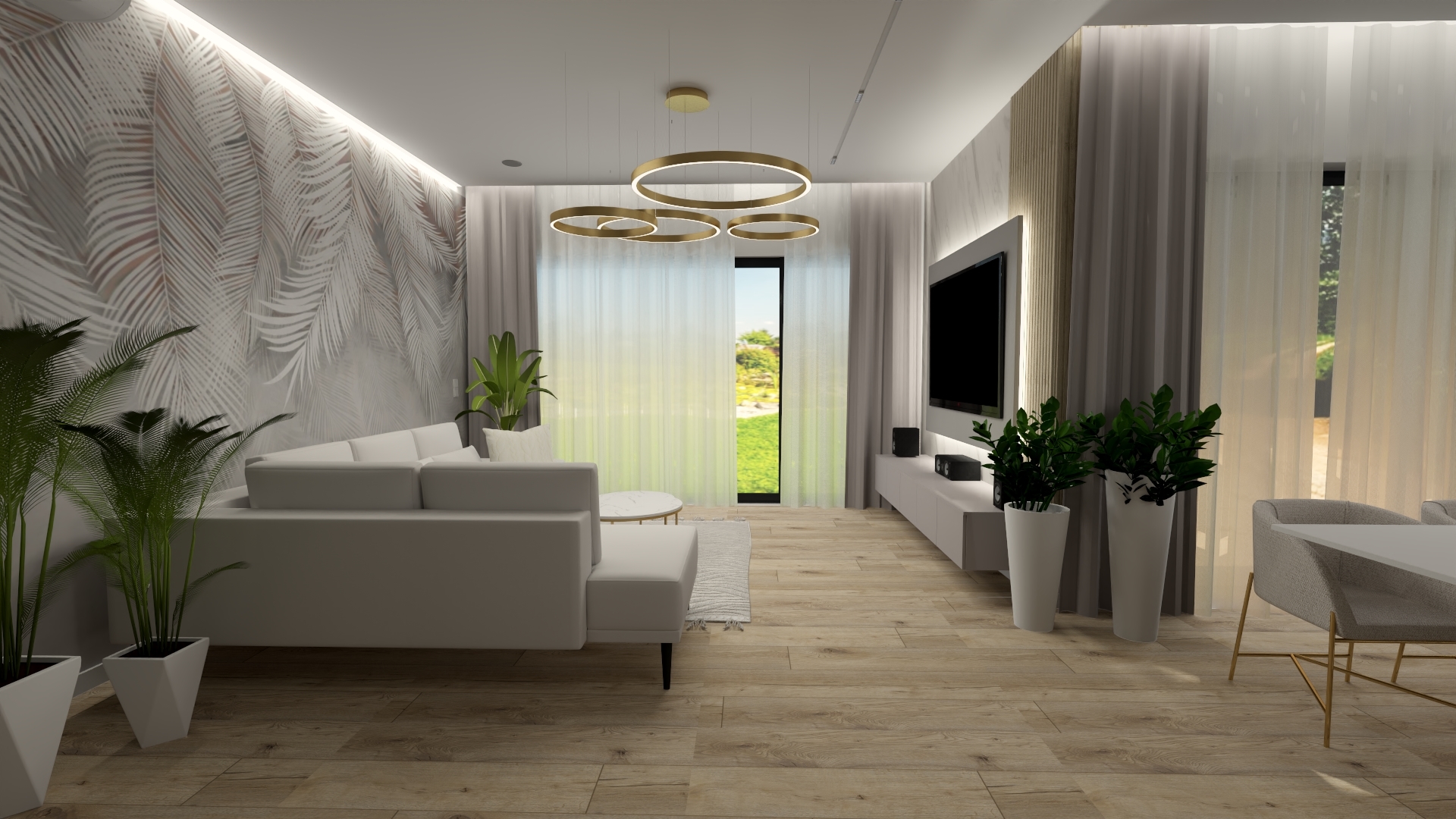 Domek jednorodzinny taupe złoto naturalne drewno (74)