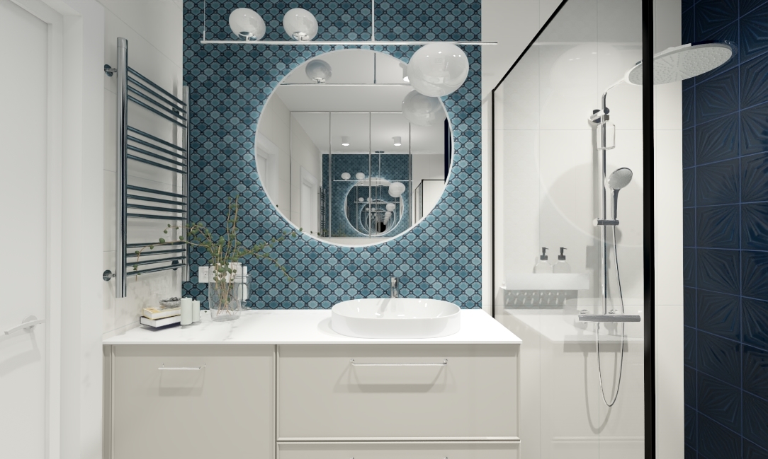 Klasyczna łazienka granat biel taupe (1)