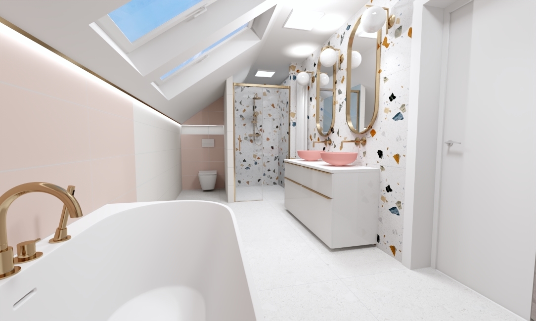 Łazianka róż terazzo biel złoto (1)